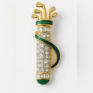Golf Brooch Pin, Rhinestone and Enamel